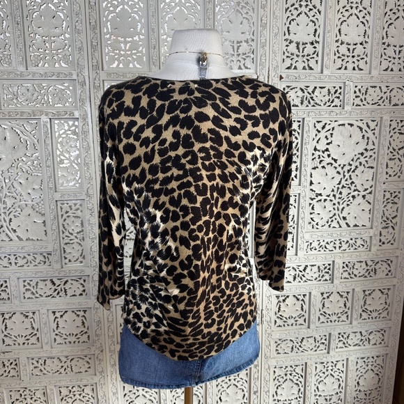 Designers Originals Leopard Print V Neck Beaded 3/4 Sleeve Fairy Sweater Sz M - Picture 4 of 6